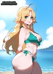 ahoge ai_generated asia_argento blonde_hair cheating cuckold cuckolding dark-skinned_male green_eyes high_school_dxd huge_ass huge_cock huge_testicles interracial isbjornepixiv large_penis large_testicles netorare small_breasts