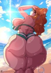 1girls ass beach big_ass big_breasts bikini bottom_heavy breasts bubble_butt bursting_breasts cloud dat_ass dumptruck_ass fat_ass female female_only huge_ass large_ass long_hair massive_ass massive_thighs nami nami_(one_piece) ocean okioppai one_piece orange_hair outdoors sand sky solo striped_bikini sun sunlight sweat sweatdrop sweaty_ass sweaty_body swimsuit thick_ass thick_thighs thighs_bigger_than_head thunder_thighs tight_clothing water wide_hips