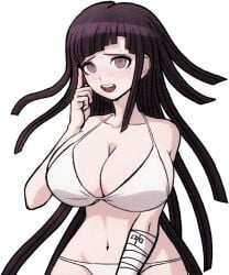 1girls accurate_art_style alternate_breast_size bandage beauty_mark big_breasts bikini black_hair blush breast_expansion breasts danganronpa danganronpa_2:_goodbye_despair danganronpa_s:_ultimate_summer_camp edit long_hair midriff png shading sprite sprite_edit straight_hair sweat swimsuit transparent_background tsumiki_mikan white_bikini