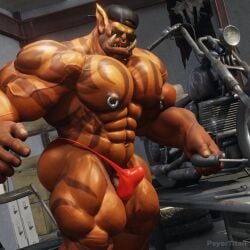 abs balls biceps blizzard_entertainment dark-skinned_male dark_skin fangs garrosh_hellscream genitals hi_res humanoid humanoid_pointy_ears male male_only muscular muscular_humanoid muscular_male nipple_piercing nipples orc orc_male pecs piercing psyertitan solo solo_male teeth vein veiny_muscles warcraft