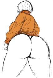 1girl ass ass_cleavage ass_focus back_view backboob big_ass big_breasts butt child_bearing_hips curvaceous dat_ass from_behind huge_ass incomplete large_ass orange_sweater panties partially_colored scooby-doo shapely short_hair sketch thick_thighs velma_dinkley voluptuous wide_hips