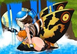 angelface bathing egg female godzilla_(series) kaiju_girls_(webcomic) mothra waterfall wide_hips