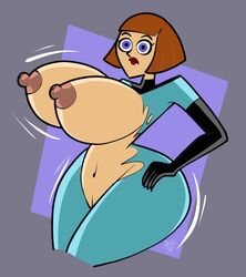 1girls atomictiki big_breasts breasts brown_hair danny_phantom female female_only huge_breasts human madeline_fenton milf nickelodeon nipples purple_eyes red_lipstick short_hair solo