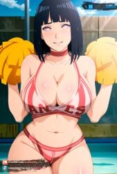 ai_generated arms_up big_ass big_breasts bikini blush cheerleader curvy curvy_figure dark_blue_hair female hyuuga_hinata juanpiamvs naruto naruto_(series) naruto_shippuden patreon patreon_username pixiv pom_poms pool purple_eyes short_hair smiling subscribestar subscribestar_username sweatdrop twitter watermark