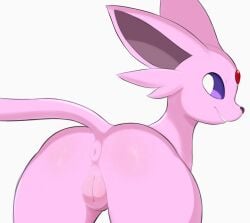 2022 anus arteficialtrees ass black_nose cheek_tuft colored eeveelution espeon eyebrows facial_tuft female feral forehead_gem fur gem generation_2_pokemon genitals glistening glistening_butt grin hi_res innie_pussy long_ears looking_back nintendo nude pokemon pokemon_(species) puffy_anus purple_body purple_fur purple_sclera pussy rear_view shaded simple_background sketch smile solo teeth tuft white_background white_eyes