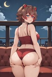 1girls ai_generated animal_ears ass back_view blush breasts brown_hair indoors kemonomimi latam_virtual_youtuber looking_at_viewer multicolored_hair night pussy pussy_visible_through_clothes raccoon_ears raccoon_girl rakkun red_hair short_hair solo_female tagme thighs tupadrev4 virtual_youtuber vtuber