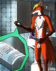 1boy aldyn animal_genitalia animal_penis anthro ball bathroom canine collar drugs equine equine_penis farroway fox fur furry girly grip hi_res horse horsecock hybrid male male_only mammal masturbation morph penis pill precum raunchyhaunches solo testicles text transformation