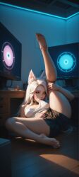 1girls ahri ai_generated barefoot bcilyg league_of_legends sfw sucking_nipples