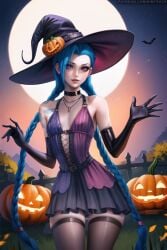 1girls ai_generated ass bewitching blue_hair breasts curvy curvy_body curvy_female female female_focus female_only hair halloween halloween_costume halloween_theme hourglass_figure human jinx_(league_of_legends) league_of_legends lips ninfrock pale_skin pale_skinned_female pumpkin riot_games skinny_waist slim_waist small small_breasts solo solo_female solo_focus uncensored voluptuous voluptuous_female white_skin white_skinned_female witch_hat