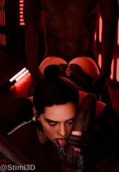 black_hair blowjob blowjob_face dark-skinned_male dark_skin rey sex spit spitroast star_wars tears threesome vagina white_body white_skin