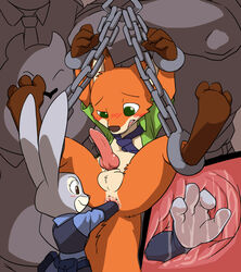 anal anal_fisting anal_sex animal_genitalia animal_penis anus barefoot blush bottomless canine canine_penis chains clothed clothing cutaway digitigrade disney duo_focus feline female fisting flat_chest flat_chested fox front_view grin group internal judy_hopps knot lagomorph legs_up looking_down lost_my_keys male male_anal male_penetrated mammal manmosu_marimo naughty_face necktie nick_wilde open_clothes open_shirt penetration penis perineum police_officer police_uniform rabbit raised_arm sheath shirt silhouette spread_legs spreading standing straight straining suspension uniform voyeur zootopia