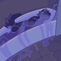 1:1 ambiguous_gender animated anthro bath bathtub biped canid canine canis death drowned floating fur grey_body grey_fur mammal not_porn overflowing_container short_playtime sleeping sleeping_in_bathtub solo suicide vinqock wolf