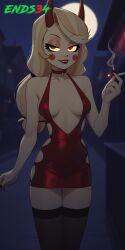 ai_generated charlie_morningstar_(hazbin_hotel) dress hazbin_hotel prostitution slut slutty_clothing slutty_outfit