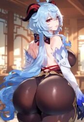 ai_generated big_ass blue_hair from_behind ganyu_(genshin_impact) miyuai tight_clothing