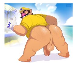 1boys ass ass_focus balls beach big_ass butt clothing fat fat_ass fat_man gay genitals gloves hat human human_only male male_only mario_(series) nintendo no_pants obese obese_male overweight overweight_male penis tagme wario yellow_hat yellow_shirt