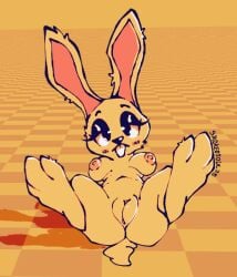 ass blush breasts buckteeth busty_feral female feral fur genitals glistening_eyelids lagomorph leporid mammal mario_(series) mips narrowed_eyes nintendo rabbit smokedsoul35 solo super_mario_64 teeth yellow_body yellow_fur