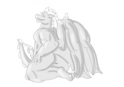 after_orgasm anthro bodily_fluids cum cum_on_tail dragon genital_fluids hi_res horn kneeling male mythological_creature mythological_scalie mythology pose prehensile_tail pyky_(artist) scalie solo spikes spikes_(anatomy) tail tail_between_legs wings