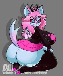 cat_girl daisy-pink71 emberlynn_pinkle emberlynn_pinkle_(demon_form) fanart female_only helluva_boss huge_ass huge_breasts looking_at_viewer monster_girl no_panties pastel_goth solo_female solo_focus tagme tail vivienne_medrano vivziepop wings