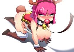 ball_gag big_breasts bondage breasts breasts chobonolly christmas christmas_outfit clash_(series) clash_royale collar cuckold cum cum_in_mouth cum_inside cum_on_face cum_on_hair female female_only firecracker_(clash_royale) functionally_nude functionally_nude_female gag leash nude nude_female on_all_fours pink_hair shiny_skin solo solo_female supercell sweat sweating sweaty_body