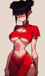 1girls ai_generated alternate_costume boob_window china_dress chinese_clothes ching_shih_(kosine1777) cleavage exposed_belly exposed_thighs kosine1777 large_breasts looking_down original original_character red_dress underboob valbun_style