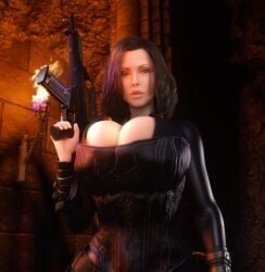 1girls 3d alternate_breast_size big_hips black_bodysuit black_corset black_hair bodysuit breasts breasts_bigger_than_head cleavage clothed clothed_female corset enormous_breasts female female_only gigantic_breasts gun hips holding_gun holding_object holding_weapon hourglass_figure huge_breasts humanoid kate_beckinsale large_hips looking_at_viewer massive_breasts open_bodysuit open_clothes selene_(underworld) skin_tight slim_waist small_waist solo solo_female thighs thin_waist top_heavy underworld unzipped unzipped_bodysuit upper_body vaako vampire vampire_girl vampiress weapon wide_hips