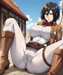 ai_generated ass attack_on_titan bangs belt big_ass big_breasts big_butt black_eyes black_hair blue_sky bob_cut boots brown_boots brown_jacket bubble_ass bubble_butt clouds female female_only hips huge_ass jacket large_ass large_breasts large_butt large_thighs light-skinned_female light_skin long_legs long_pants long_sleeves looking_at_viewer mikasa_ackerman narrow_waist red_scarf retair18 scarf shingeki_no_kyojin short_hair short_jacket solo solo_female solo_focus straps sunny symbol thick_ass thick_legs thick_thighs thigh_strap toned toned_body toned_female village white_pants white_shirt wide_butt wide_hips