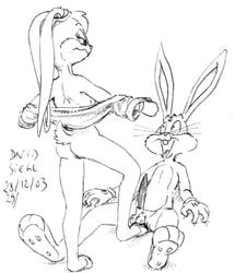 anthro ass balls big_penis bugs_bunny clothes david_siegl erection female fur lagomorph lola_bunny looney_tunes male mammal nude open_mouth penis pussy rabbit straight warner_brothers