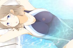 blue_eyes competition_swimsuit female love_live! love_live!_sunshine!! one-piece_swimsuit short_hair solo_female swimsuit watanabe_you wavy_hair