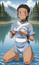 ai_generated ass avatar_legends avatar_the_last_airbender bare_legs barefeet barefoot bigmic145 bra braid braided_hair braided_ponytail breasts clothed clothed_female clothing feet katara nickelodeon panties robe see-through see-through_clothing soles solo solo_female toes wet wet_clothes wet_clothing