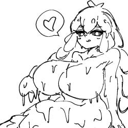 abnormality_(project_moon) arm_behind_back curvy gigantic_breasts licking lobotomy_corporation melting_love one_arm_up plump project_moon sitting sketch spoken_heart thick_thighs voluptuous wide_hips