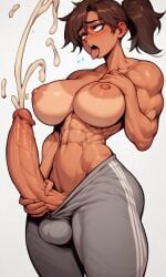 1futa ahe_gao ai_generated brown_hair cumming dickgirl ejaculation eyes_rolling_back futanari grey_sweatpants huge_breasts huge_cock kosine1777 masturbation muscular muscular_futanari nipples orgasm orgasm_face original original_character penis ponytail reina_(kosine1777) sweatpants tomboy tongue_out topless valbun_style