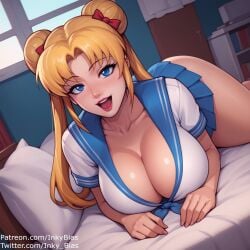 1girls 2024 2024s ai_generated asian asian_female bed big_breasts bishoujo_senshi_sailor_moon blonde blonde_female blonde_hair blonde_hair_female blue_eyes blue_skirt breasts cleavage clothing eyelashes female female_focus female_only hair huge_breasts inky_bias large_breasts on_bed open_mouth open_smile pale-skinned_female sailor_moon sailor_uniform school_girl school_uniform schoolgirl schoolgirl_uniform skirt smile tagme thick_thighs thighs tongue tsukino_usagi twintails usagi_tsukino