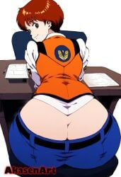 accidental_exposure ai_generated akasenart ass_cleavage ass_crack brown_hair butt_cleavage butt_crack clueless downpants fat_ass noa_izumi oblivious patlabor police police_officer police_uniform policewoman short_hair tomboy unaware wardrobe_malfunction