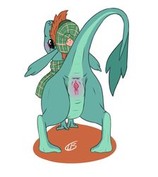 2016 anthro anus ass black_eyes blue_scales blush brown_hair clb clitoris cute disney english_text female green_scales hair hat headgear loch_ness_monster looking_at_viewer marine mostly_nude nessie presenting presenting_hindquarters pussy scales scalie scarf signature simple_background smile solo spread_legs spreading text the_ballad_of_nessie white_background