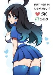 big_ass blue_eyes blue_jacket blue_skirt dat_ass hikaru_(touyarokii) large_breasts light-skinned_female like_and_retweet like_icon miniskirt multicolored_hair original_character retweet_challenge retweet_icon solo solo_female solo_focus thick_thighs touyarokii twitter_user_oc white_shirt