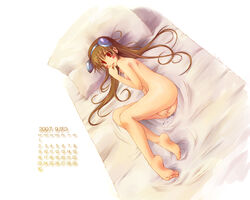 2007 barefoot bed blush calendar_(medium) deed feet legs lyrical_nanoha mahou_shoujo_lyrical_nanoha mahou_shoujo_lyrical_nanoha_strikers masturbation nekokun nude pussy_juice solo sweat