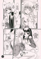 2girls breasts comic english_text female highres konohana_hikari monochrome multiple_girls nanto_yaya panties strawberry_panic! translated underwear yuri