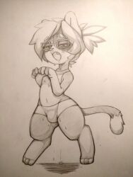 1boy 2016 bulge chrissy_(mewdlog) crop_top_lift femboy first_post_of_artist furry glasses male male_only midriff open_mouth original original_character sketch sweat tail thick_eyebrows thigh-high-pony workout_clothes