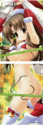 2007 areolae arms_up ass bell bikini bikini_lift breasts brown_hair calendar_(medium) censored christmas december elbow_gloves female fingerless_gloves gloves hat high_heels high_resolution kimizuka_aoi leg_lift long_hair long_image mostly_nude naked_footwear naked_gloves naked_stockings naked_thighhighs orange_eyes otona_no_calendar sack santa_costume santa_hat shoes side-tie_bikini solo stockings swimsuit tall_image thighhighs untied wardrobe_malfunction white_legwear white_thighhighs