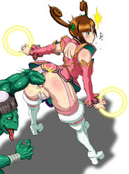 ahe_gao anal anal_destruction anal_fisting antenna_hair anus ass bent_over big_ass blush boots brown_hair butcha-u capcom cavity_search clothing detached_sleeves eroquis fisting from_behind fucked_silly gaping green_eyes jewelry june_lin_milliam kappa kappa_(star_gladiator) looking_back open_mouth panties pussy ring shadow skirt smile star_gladiator sweat thigh_boots thighhighs thumbs_up tied_hair twintails uncensored