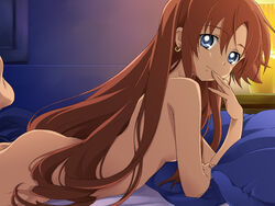 1girls bed blue_eyes breasts brown_hair earrings el_cazador_de_la_bruja female jewelry latina long_hair nadie nude pointy_chin saipaco very_long_hair