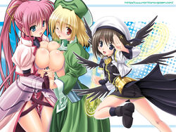 breast_press breasts female hayate_yagami highres human lyrical_nanoha mahou_shoujo_lyrical_nanoha mahou_shoujo_lyrical_nanoha_a's noritama noritama_(gozen) shamal signum symmetrical_docking wallpaper yuri