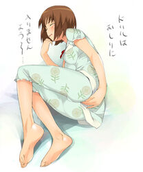 a1 barefoot blush brown_hair closed_eyes clothed_masturbation clothing endured_face feet female hagiwara_yukiho idolmaster masturbation open_mouth short_hair soles tear toe-scrunch toe_scrunch toes translation_request