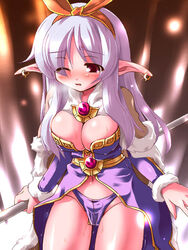 1girls blush breasts bursting_breasts character_request cleavage clothed_masturbation clothing dildo dildo_in_pussy dildo_under_panties earrings female hairband jewelry large_breasts long_ears masturbation miuku_(marine_sapphire) navel panties pointy_ears pussy_juice pussy_juice_drip ragnarok_online red_eyes solo sweat tears trembling vibrator vibrator_under_panties white_hair wince wink wizard wizard_(ragnarok_online)