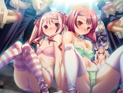 800x600 blush bra breasts cameltoe censored erection flat_chest game_cg group_sex lingerie panties penis red_hair saimin_ryoujoku_gakuen sitting small_breasts spread_legs striped tied_hair topless twintails underwear