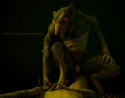 3d 3d_(artwork) annoyed anthro armpit_hair balls body_hair butt_hair captured claws crouching digital_media_(artwork) digitigrade dirty duo english_text feet finger_claws first_person_view flaccid foot_fetish foot_play footjob forced foreskin frown frustrated fur genitals grey_body grey_fur hairy hairy_balls holding_object holding_weapon human human_on_anthro humanoid_genitalia imminent_rape imminent_sex interspecies leaning leaning_forward looking_at_viewer lying male male/male mammal monster murid murine nipples nude on_back penis pubes rape rat rat_tail red_eyes rodent scowl sex simple_background skaven small_penis stomping tail tail_fetish tail_play talking_to_viewer tan_body text threatening toes torturabbit ugly_bastard warhammer_(franchise) warhammer_fantasy weapon whiskers wounded
