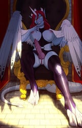 1futa anthro areola breasts chair clothed clothing dragon erection fangs futanari half-closed_eyes herm hi_res horn hybrid intersex knot legwear looking_at_viewer mammal nipples penis piranhapettingzoo precum pussy pussy_juice rubber smile solo solo_futa syldria teeth thigh_highs throne wings