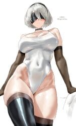 1girls android android_girl armwear big_breasts breasts clothed clothed_female female female_focus female_only igiroitsu large_boobs large_breasts legwear leotard light-skinned_female light_skin nier nier:_automata nier_(series) robot robot_girl robot_humanoid solo solo_female solo_focus thick_thighs thighs yorha_2b