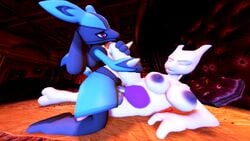 3d bed big_breasts blue_fur breasts canine duo female fur hi_res jackal knightsfm legendary_pokémon lucario male mammal mewtwo nintendo nipples penis pink_fur pokemon pokemon_(species) pussy source_filmmaker straight video_games wide_hips