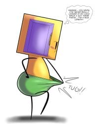 absurd_res anthro barely_visible_genitalia barely_visible_penis blush boomboxer_(paper_mario) bottomwear bottomwear_pull buttboxer_(tepigfan101) clothing clothing_pull genitals hi_res latex latex_bottomwear latex_clothing latex_pants looking_down male mario_bros motion_lines nintendo onomatopoeia pants pants_pull paper_mario penis raised_leg side_view simple_background solo sound_effects stretchy_fabric tepigfan101 text thought_bubble white_background
